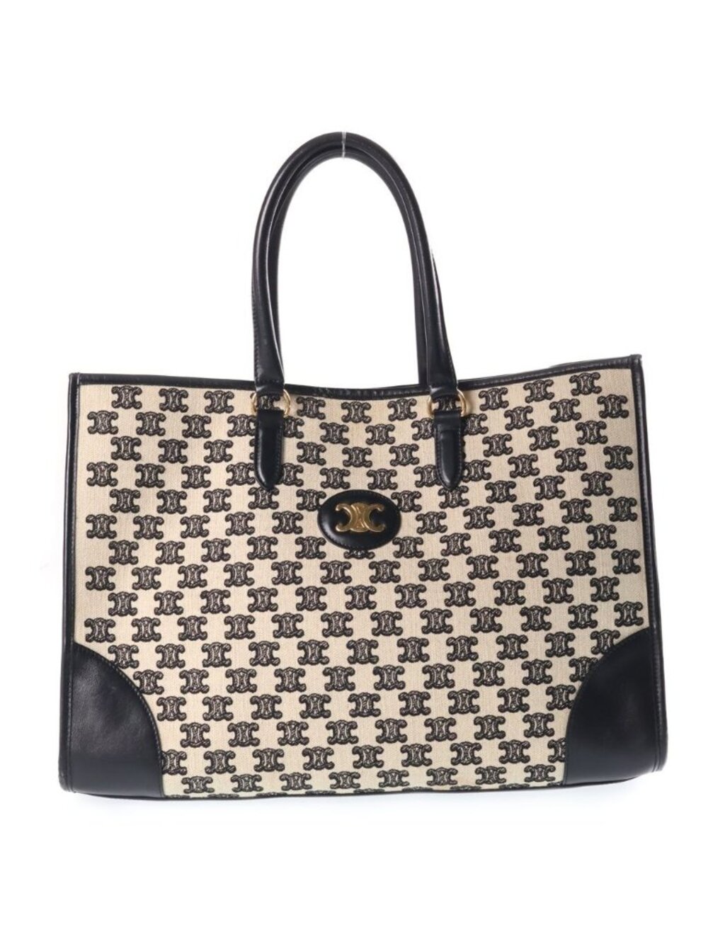 Celine Triomphe Embroidery Horizontal Cabas Tote Bag Gold White Black
